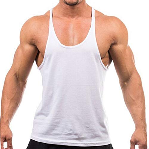 ZUEVI Men's Muscular Cut Bodybuilding Gym Vest Y-Back Tank Top Workout Stringer T-Shirt (White-XL) - Image 3
