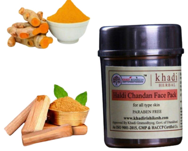 KHADI RISHIKESH Haldi Chandan Face Pack for Skin Brightening, Tan Removal and Glow With Turmeric & Sandalwood With Face Pack, Gentle and Natural For All Skin 50 Gm. - Image 1