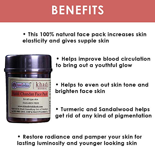KHADI RISHIKESH Haldi Chandan Face Pack for Skin Brightening, Tan Removal and Glow With Turmeric & Sandalwood With Face Pack, Gentle and Natural For All Skin 50 Gm. - Image 4