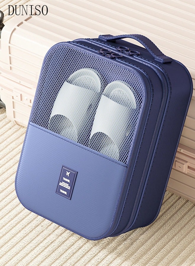 DUNISO Travel Shoe Bag, Portable Travel Shoe Bag, Daily Storage Bag With Handle, 22*30*15 cm Dark Blue  - Image 1
