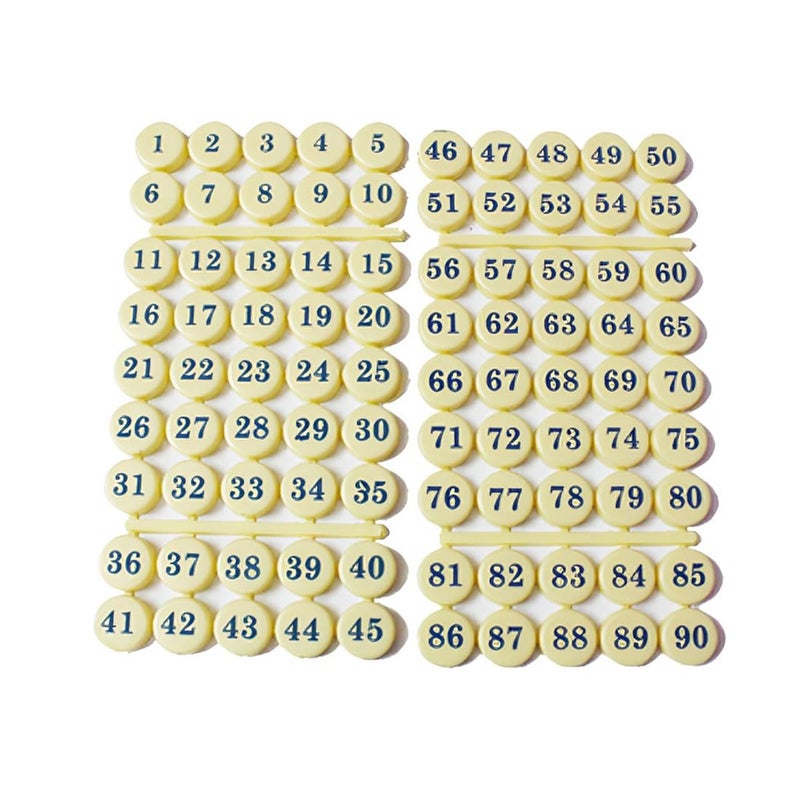 Gmefvr لعبة تومبولا بأرقام بلاستيكية وعملات و600 تذكرة - 90 قطعة | رقائق بنغو سوداء أو كريمية لليانصيب، قطع للألعاب التقليدية، والعطلات، وحفلات الزفاف (جلد عملة تومبولا) - Image 1