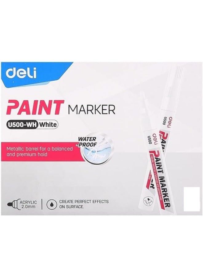Deli Doku Paint Marker Pen, 2.0mm, White, Metal Barrel - Image 2