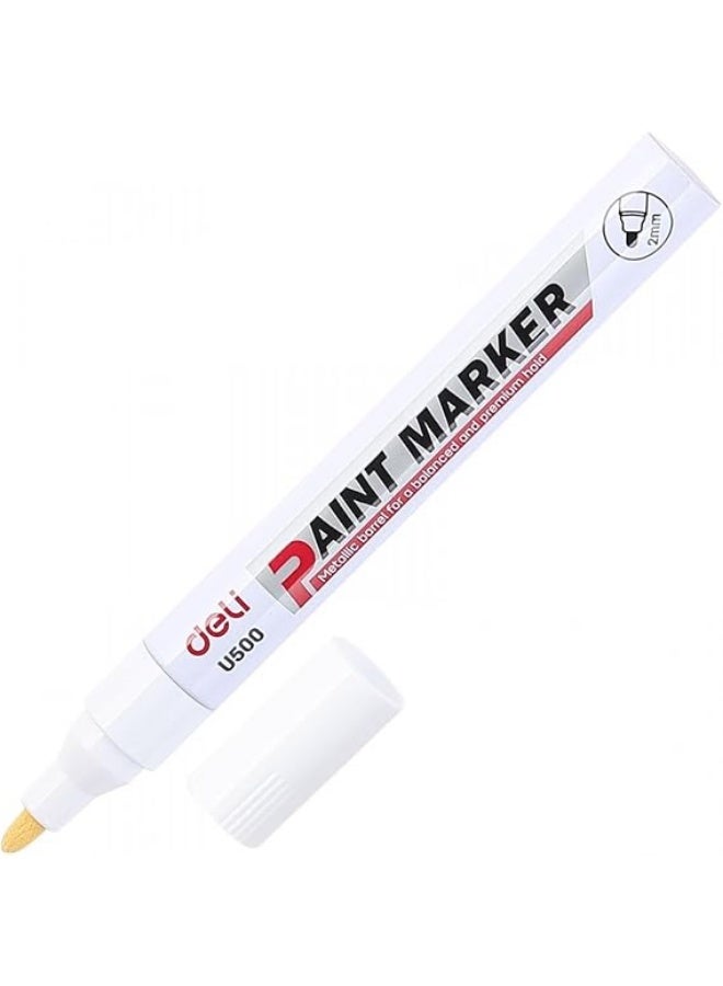 Deli Doku Paint Marker Pen, 2.0mm, White, Metal Barrel - Image 1