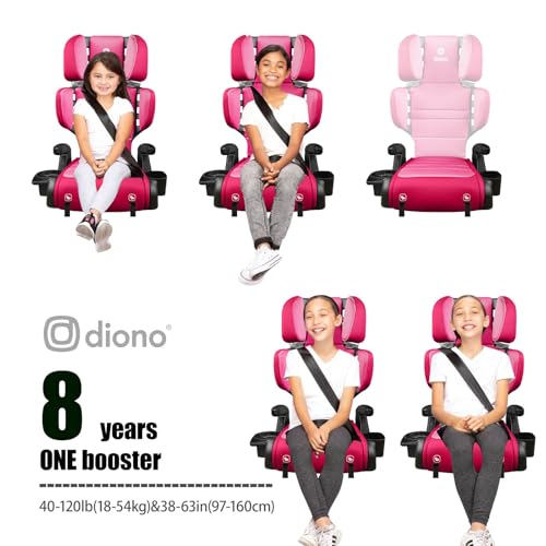 Diono Connect3 RXT 2-in-1 High Back Booster, Slim Fit 3-Across in Many Mid-Sized Sedans and SUVs, for Children from 40-120 lbs., Lightweight with Latch, Pink Cotton Candy - Image 4