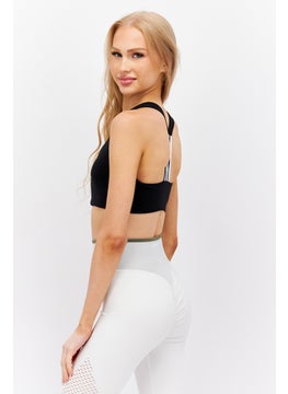 Adidas Women Brand Logo Padded Training Sports Bra, Black/White  - Image 2