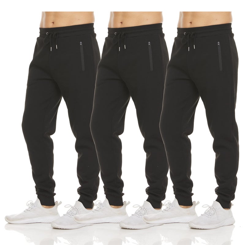 PURE CHAMP Mens 3 Pack Fleece Active Athletic Workout Jogger Sweatpants for Men with Zipper Pocket and Drawstring Size S-3XL (Medium, Set 4) - Image 1