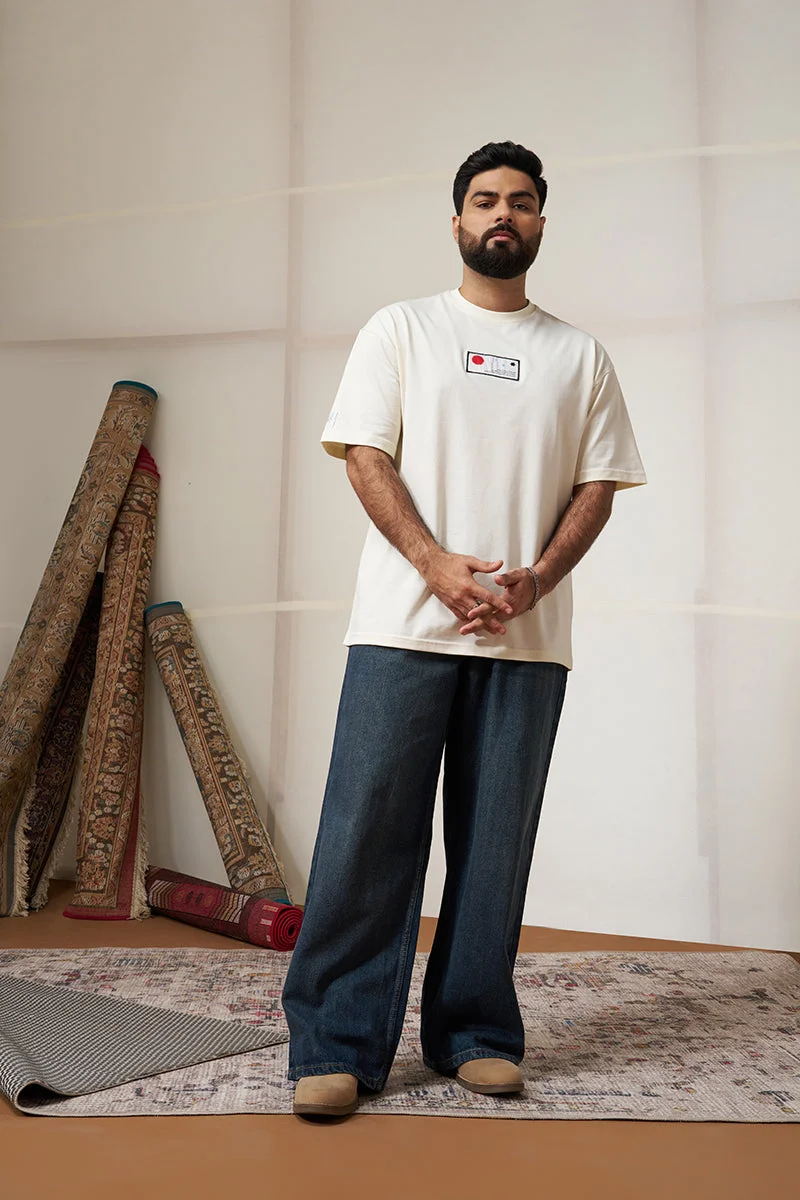 سنيتش Off White Graphic Half Sleeve Oversized Streetwear T-Shirt