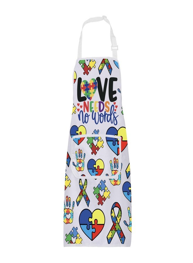 BNQL Love Needs No Words Autism Awareness Apron with Pockets Autism Awareness Gifts Autism Teacher Apron Chef BBQ Grill Apron - Image 1