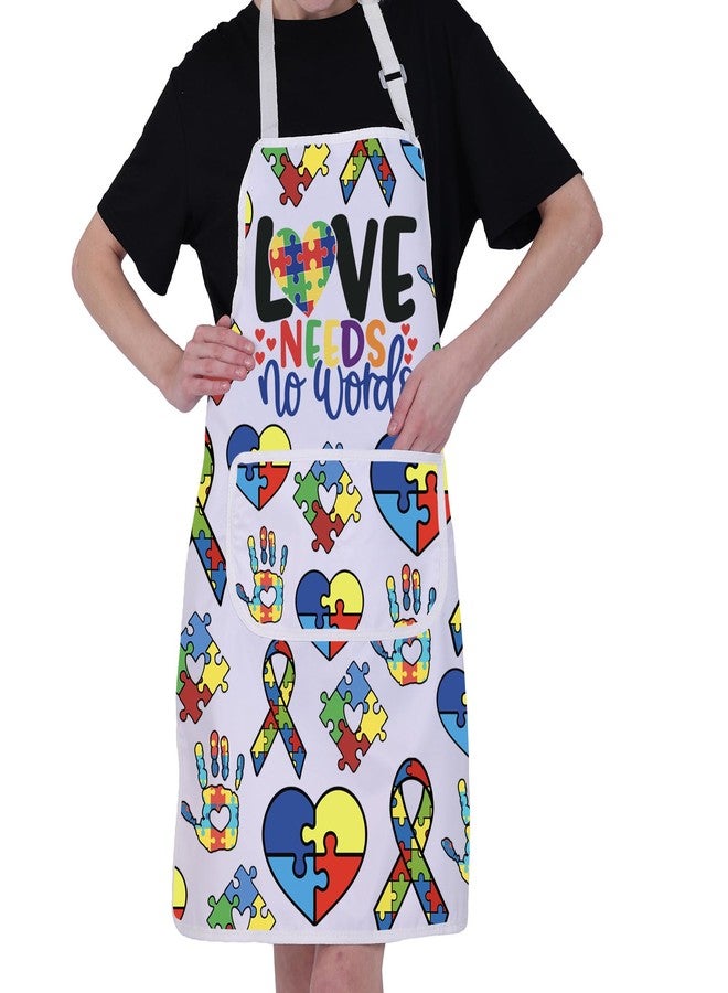 BNQL Love Needs No Words Autism Awareness Apron with Pockets Autism Awareness Gifts Autism Teacher Apron Chef BBQ Grill Apron - Image 4
