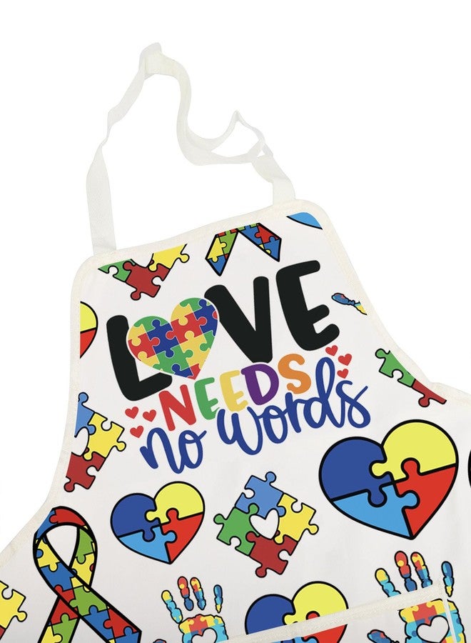 BNQL Love Needs No Words Autism Awareness Apron with Pockets Autism Awareness Gifts Autism Teacher Apron Chef BBQ Grill Apron - Image 5