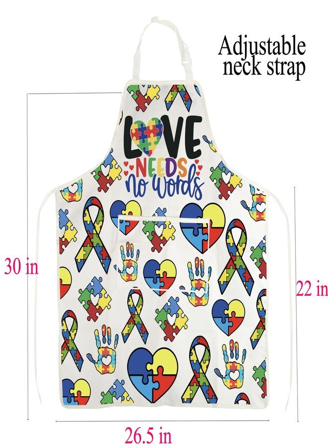 BNQL Love Needs No Words Autism Awareness Apron with Pockets Autism Awareness Gifts Autism Teacher Apron Chef BBQ Grill Apron - Image 2