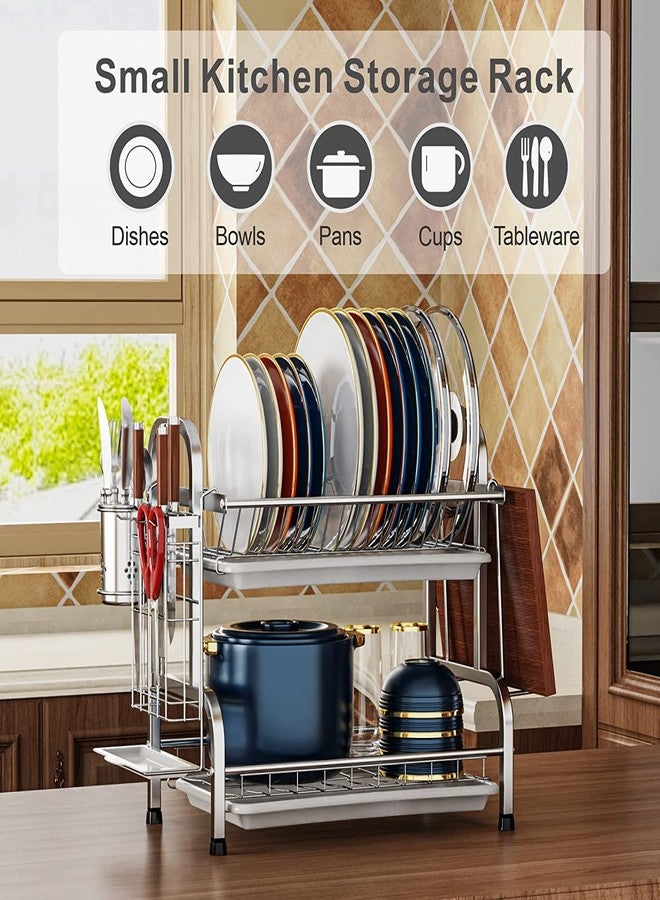 kesig® Dish Drying Rack,Stainless Steel 2 Tier Dish Rack with Drain Board, Utensil Holder, Cutting Board Holder, Rustproof Dish Drainer for Kitchen Countertop - Image 2