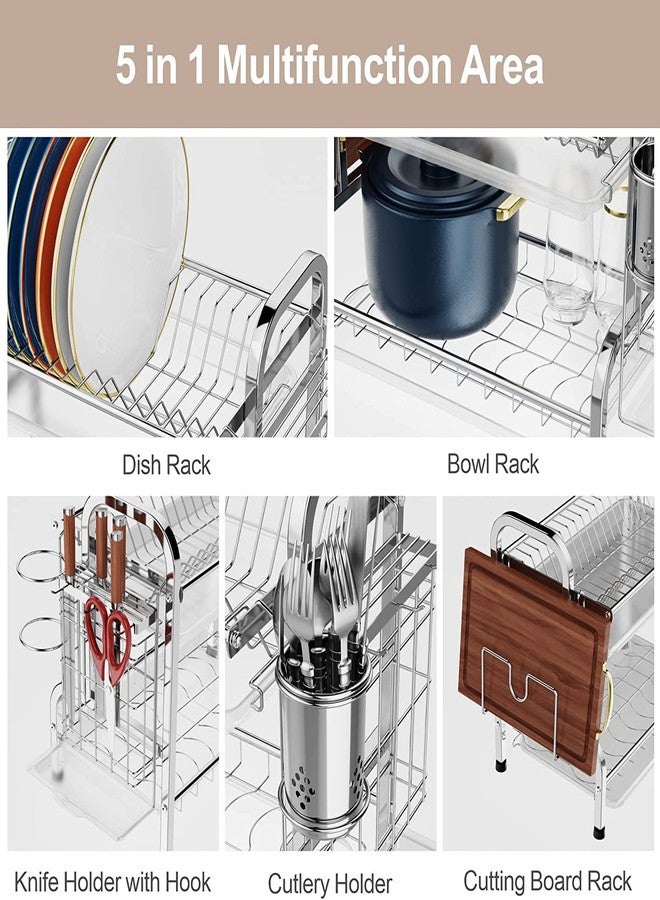 kesig® Dish Drying Rack,Stainless Steel 2 Tier Dish Rack with Drain Board, Utensil Holder, Cutting Board Holder, Rustproof Dish Drainer for Kitchen Countertop - Image 3