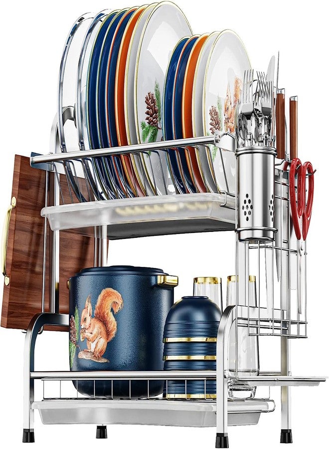 kesig® Dish Drying Rack,Stainless Steel 2 Tier Dish Rack with Drain Board, Utensil Holder, Cutting Board Holder, Rustproof Dish Drainer for Kitchen Countertop - Image 1
