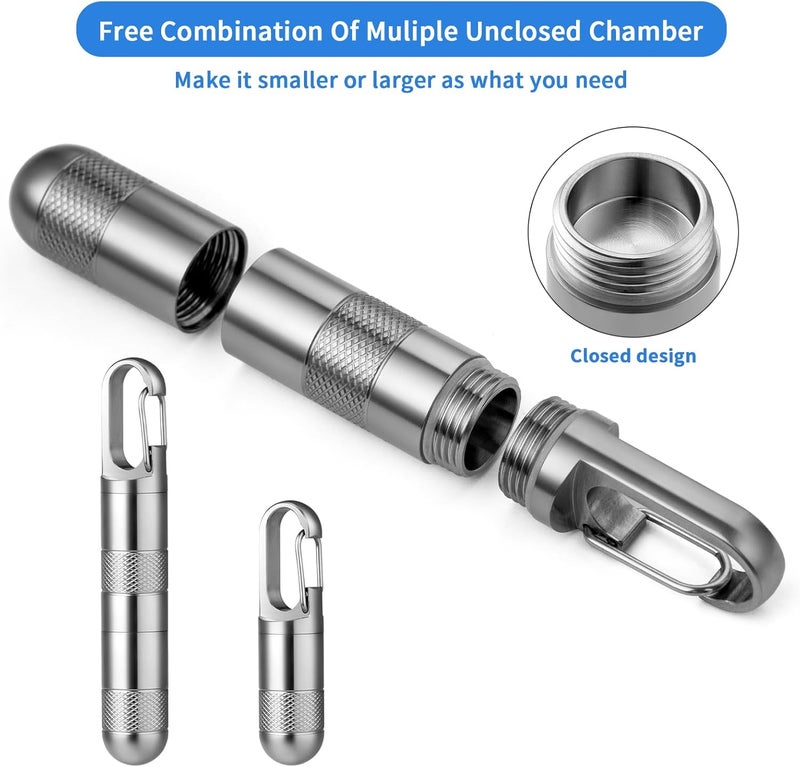TISUR Medium Titanium Pill Case, Titanium Keychain Pill Holder Travel Pill Box Container Multitool EDC Every Day Carry for Men (Gray Titanium Medium - 2.16 inch) - Image 2