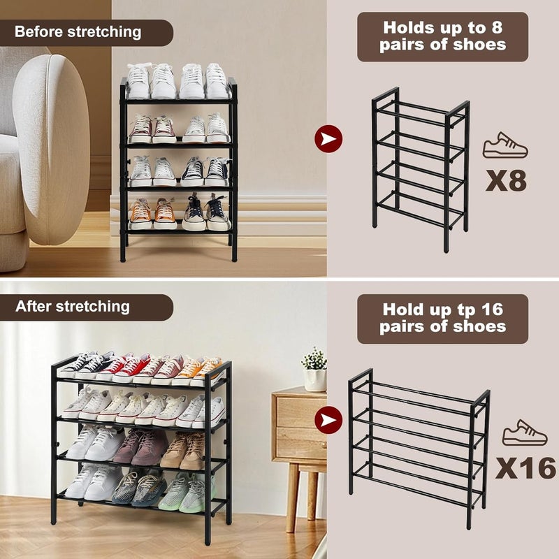 SALADAYS 4-Tier Expandable Shoe Rack, Adjustable Shoe Storage Shelf Organizer, Sturdy and Durable Metal Structure Free Standing Shoe Rack for Closet Entryway Doorway(Black) - Image 4