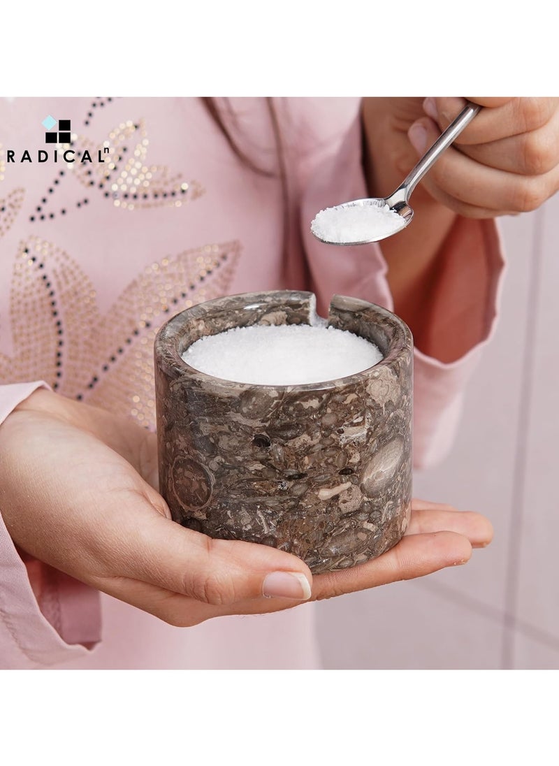 RADICALn Radicaln Marble Salt Cellar With Lid & Tray Oceanic and White Handmade Set of 2 Salt & Spice Containers -Salt & Pepper Bowls Kitchen Table Décor - Sugar Bowl  - Image 3