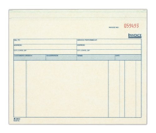Adams Invoice for Services Unit Sets, 7.44 x 8.5 Inches, 3-Part, Carbonless, White/Canary/Pink, 50 Sets per Pack (NCT8745) - Image 1