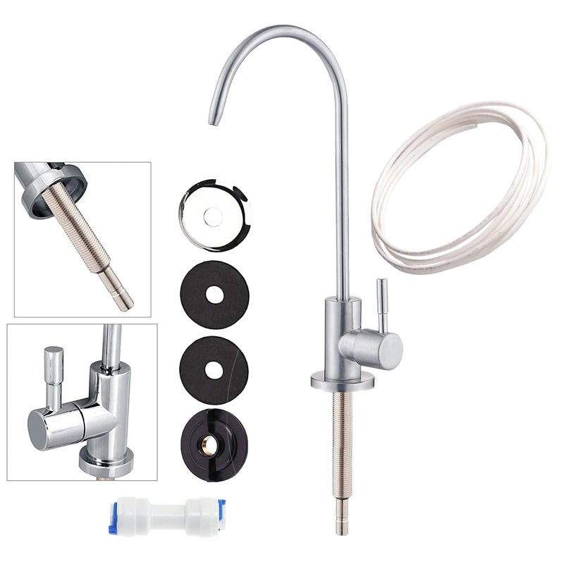Noir Aqua Ro Faucet tap with 14 RO Pipe for Undersink for All Ro Water purifiers Stainless Steel Kitchen Sink Faucet Tap with Chrome Finish for RO Drinking Water Filter - Image 1