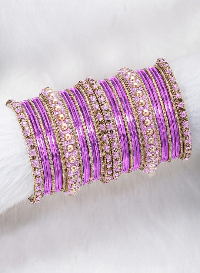 Aheli Ethnic Colorful Metal Bangles Chudha Set Stone Studded Bangle Set Indian Wedding Wear Fashion Jewelry Gift for Women - Image 3