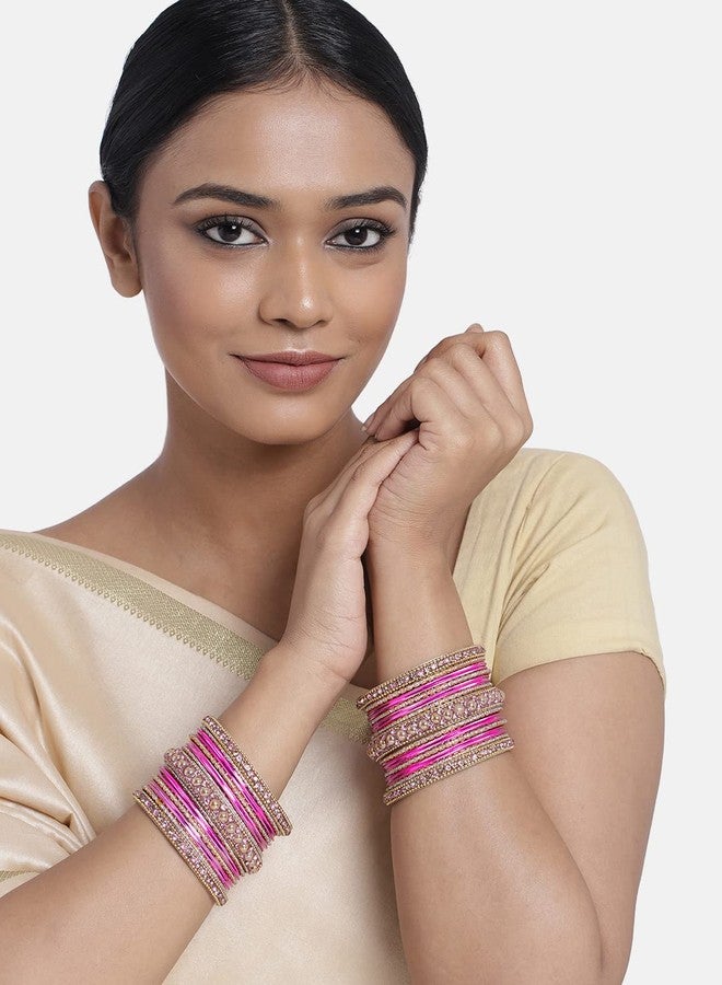 Aheli Ethnic Colorful Metal Bangles Chudha Set Stone Studded Bangle Set Indian Wedding Wear Fashion Jewelry Gift for Women - Image 2