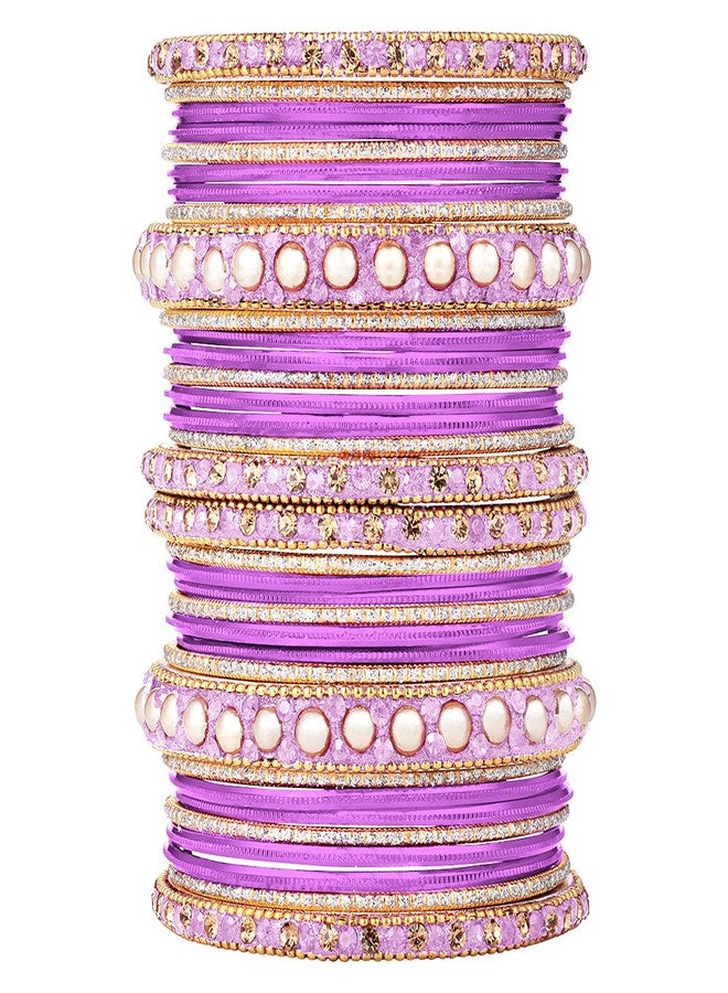 Aheli Ethnic Colorful Metal Bangles Chudha Set Stone Studded Bangle Set Indian Wedding Wear Fashion Jewelry Gift for Women - Image 1