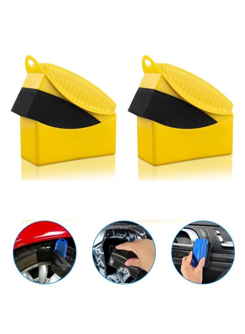 Generic 2 Pcs Tire Contour Dressing Applicator, Car Wheel Dressing Shine Sponge with Lid, Polishing Sponge Wax Buffing Pads for Auto, Foam Brush with Cover, Automotive Cleaning Accessories (Yellow)  - Image 1