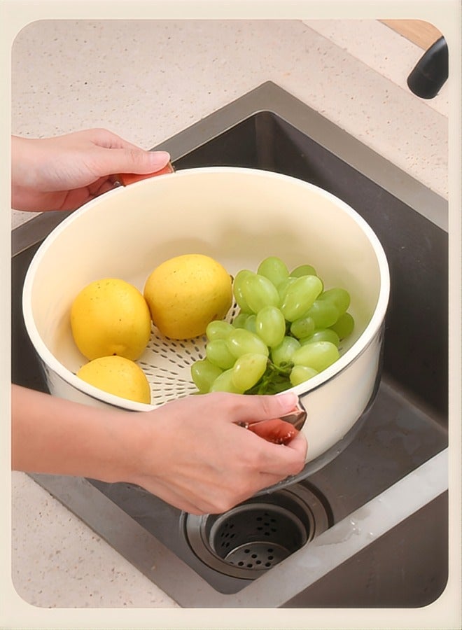 Excellent Double-Layer Vegetable Sink Drain Basket, Kitchen Fruit Plate For Washing Rice And Fruits Vegetable Basket - One Large And One Small Circle - Image 2