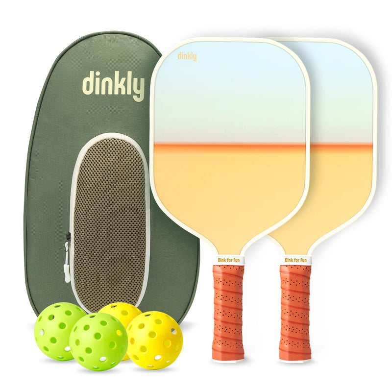 Dinkly Pickleball Paddles Set of 2 - USAPA Approved Graphite/Fiberglass Pickleball Racket, 2 Pickleball Rackets, 4 Balls and 1 Portable Carry Bag, Pickle Ball Set for Men Women, Yellow Sunset - Image 1