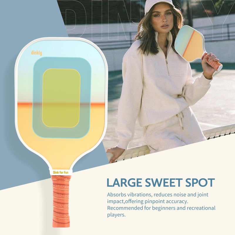 Dinkly Pickleball Paddles Set of 2 - USAPA Approved Graphite/Fiberglass Pickleball Racket, 2 Pickleball Rackets, 4 Balls and 1 Portable Carry Bag, Pickle Ball Set for Men Women, Yellow Sunset - Image 3