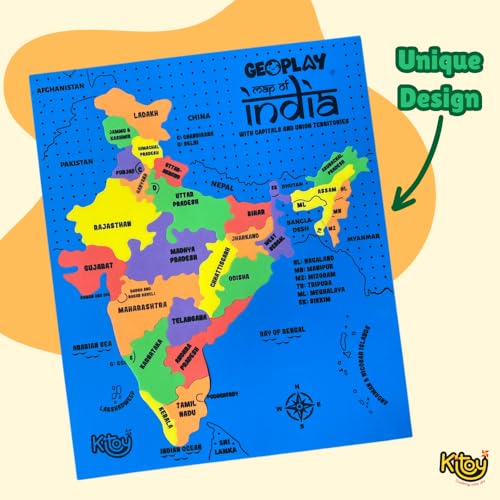 KITOY Geoplay Foam India Map Puzzle with Flags | Learn Indian States and Capitals, Geography for Kids, Learning & Educational Toys, Jigsaw Puzzle, 25 Pieces and 35 Flags, Kids - Image 4