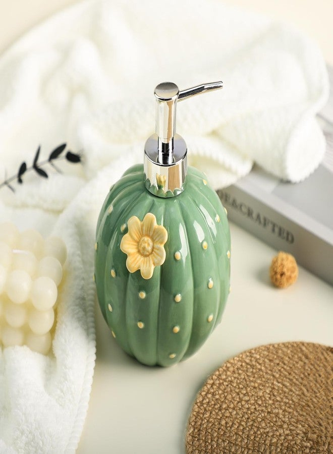 Bicuzat Ceramic Green Cactus Shaped Soap Dispenser with Plastic Pump, Liquid Body Lotion Soap Bottle, Hand Soap Dispenser for Bathroom Kitchen Countertop - Image 3