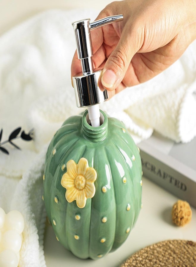 Bicuzat Ceramic Green Cactus Shaped Soap Dispenser with Plastic Pump, Liquid Body Lotion Soap Bottle, Hand Soap Dispenser for Bathroom Kitchen Countertop - Image 4