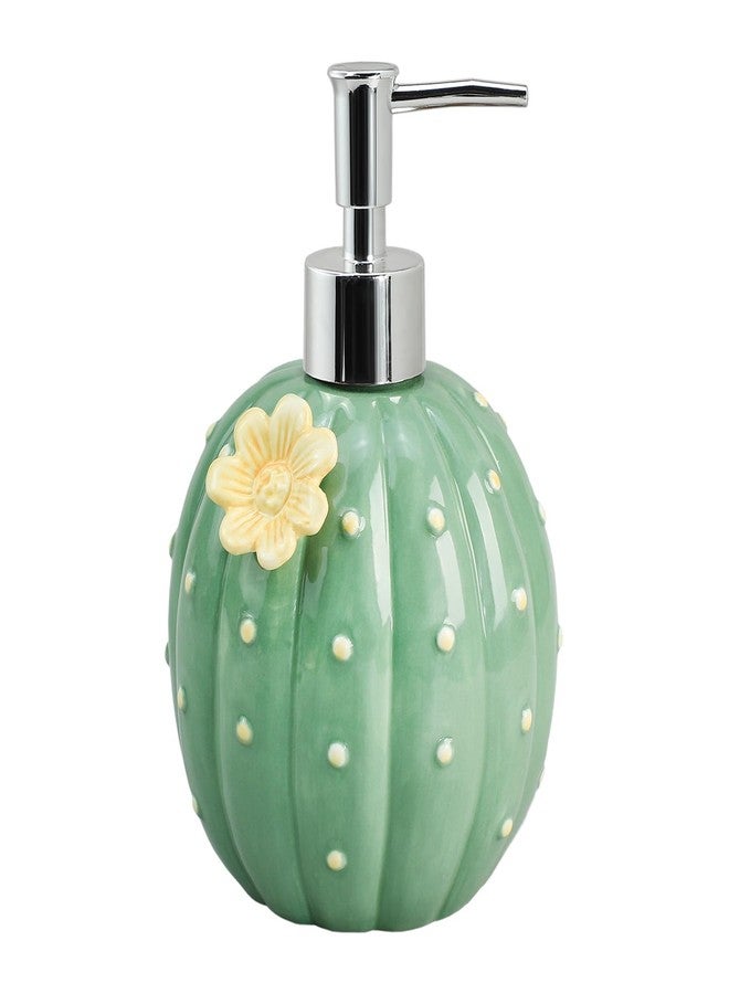 Bicuzat Ceramic Green Cactus Shaped Soap Dispenser with Plastic Pump, Liquid Body Lotion Soap Bottle, Hand Soap Dispenser for Bathroom Kitchen Countertop - Image 1