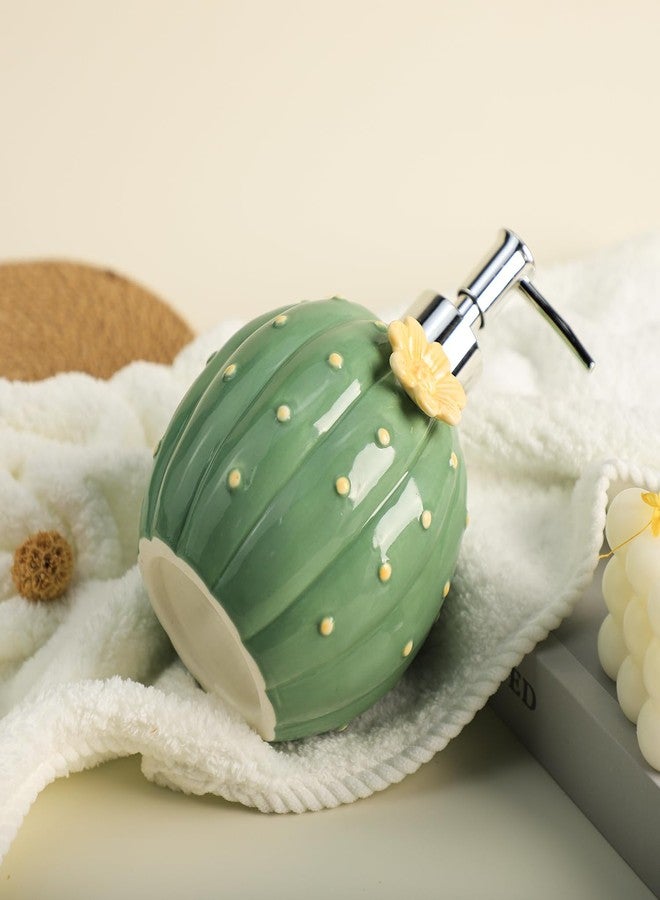 Bicuzat Ceramic Green Cactus Shaped Soap Dispenser with Plastic Pump, Liquid Body Lotion Soap Bottle, Hand Soap Dispenser for Bathroom Kitchen Countertop - Image 5