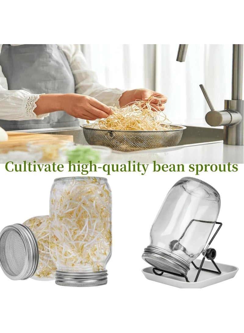 Tazweeq Sprouting Kit,2 Sprouting Jar Kits,Wide Mouth Quart Mason Jars with Stainless Steel Screen Sprout Lids,1000ml, Stand and Canning Brush,Seed Sprouter Set for Growing Broccoli, Alfalfa - Image 4
