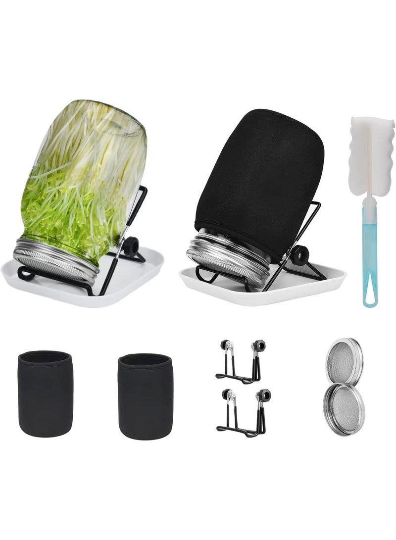 Tazweeq Sprouting Kit,2 Sprouting Jar Kits,Wide Mouth Quart Mason Jars with Stainless Steel Screen Sprout Lids,1000ml, Stand and Canning Brush,Seed Sprouter Set for Growing Broccoli, Alfalfa - Image 1