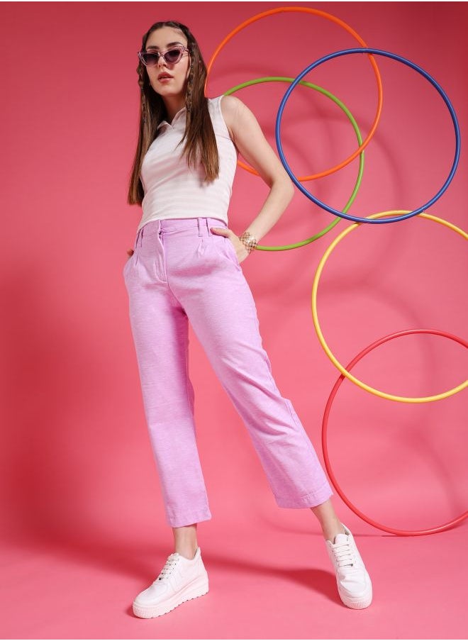 Freehand Women Straight Fit Solid Mid-Rise Pleated Trousers  - Image 1