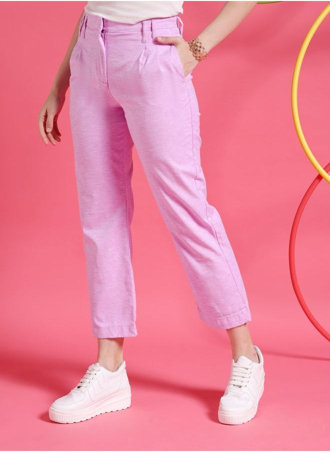 Freehand Women Straight Fit Solid Mid-Rise Pleated Trousers  - Image 4