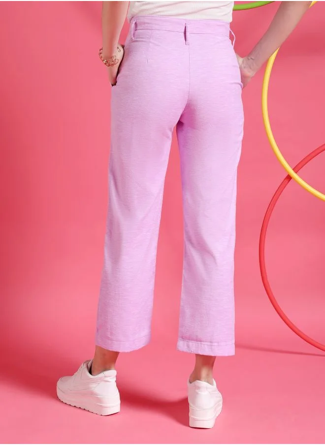 Freehand Women Straight Fit Solid Mid-Rise Pleated Trousers