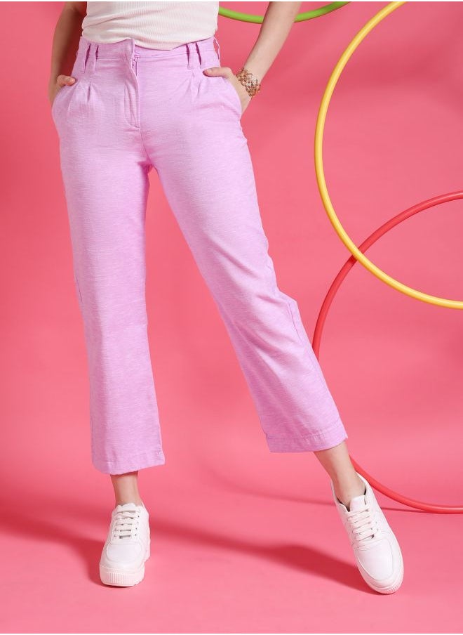 Freehand Women Straight Fit Solid Mid-Rise Pleated Trousers  - Image 3
