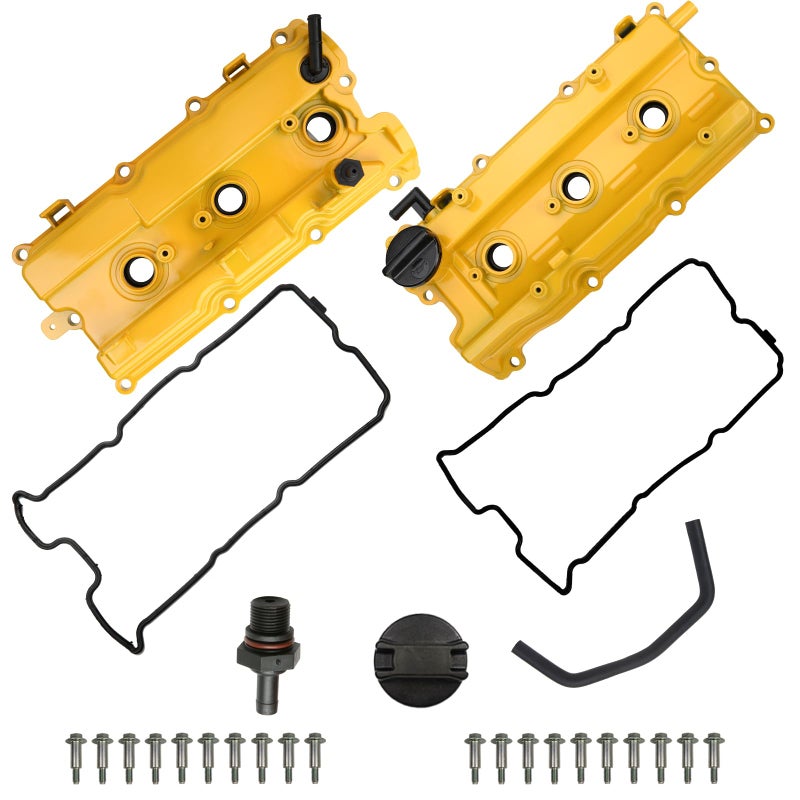 MITZONE Upgrade Aluminum Valve Covers yellow front rear Compatible with 20022009 Nissan Altima Maxima Murano Quest Infiniti i35 VQ35DE 35L
