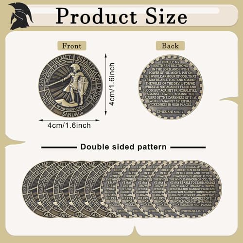 Nosiny 40 Pcs Put on The Whole Armor of God Coins Bulk Christian Challenge Coins Metal Commemorative Prayer Gifts for Men Collectors Religious Church Party Military SouvenirStylish - Image 5