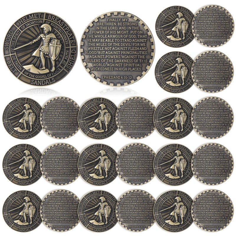 Nosiny 40 Pcs Put on The Whole Armor of God Coins Bulk Christian Challenge Coins Metal Commemorative Prayer Gifts for Men Collectors Religious Church Party Military SouvenirStylish - Image 3