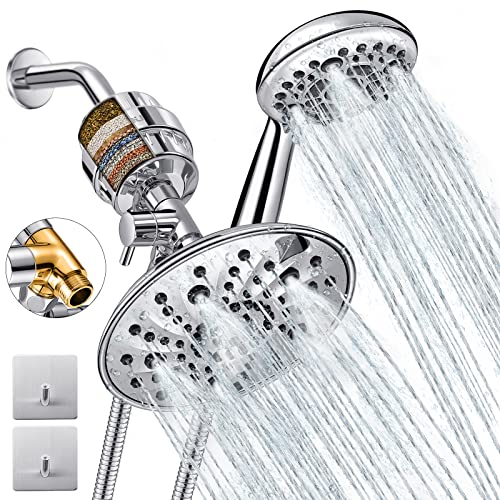 Luxau Dual Filtered Shower Head Showerhead 79" Hose Handheld Sprayer Combo, Filtration Rain Rainfall, 20 Stage Water Filter for Chlorine Well Hair Dry Skin, Metal Diverter, Chrome, (DSFC04, round, 8") - Image 1