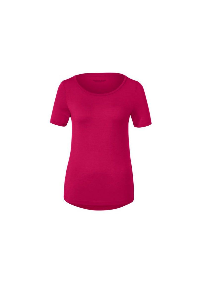 Tchibo Women Round Neck Short Sleeve Plain Top, Burgundy  - Image 2