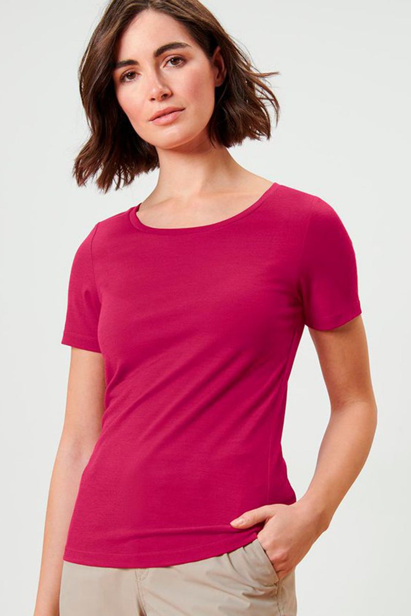 Tchibo Women Round Neck Short Sleeve Plain Top, Burgundy  - Image 1