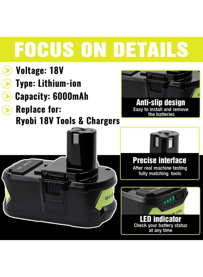 TenHutt 2 Packs 6Ah Lithium Replacement Battery for Ryobi 18V ONE+ Cordless Power Tool Compatible with Lithium Battery P102 P103 P104 P105 P107 P108 - Image 4