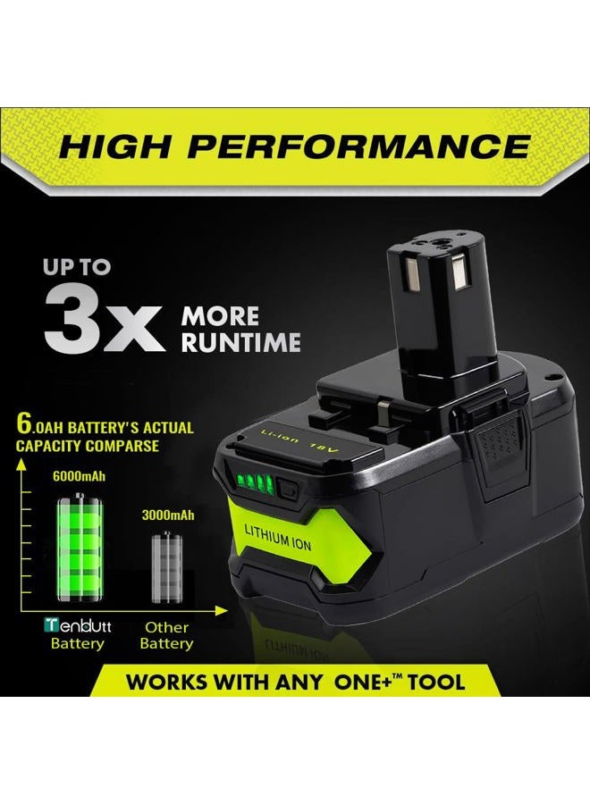 TenHutt 2 Packs 6Ah Lithium Replacement Battery for Ryobi 18V ONE+ Cordless Power Tool Compatible with Lithium Battery P102 P103 P104 P105 P107 P108 - Image 5