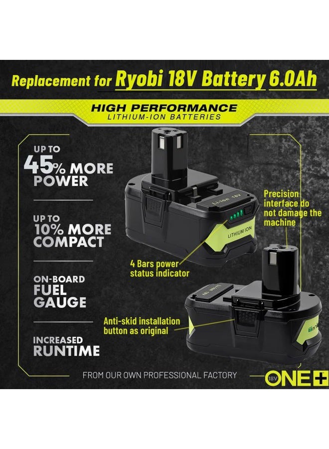 TenHutt 2 Packs 6Ah Lithium Replacement Battery for Ryobi 18V ONE+ Cordless Power Tool Compatible with Lithium Battery P102 P103 P104 P105 P107 P108 - Image 3